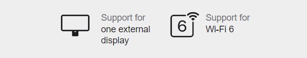Support for one external display | Support for Wi-Fi 6
